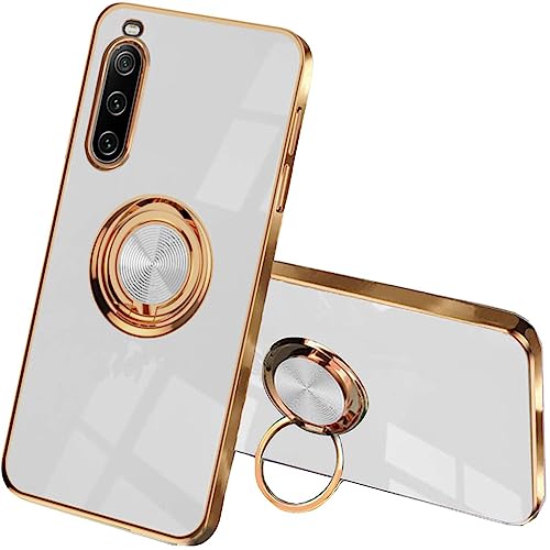 UPLAI Stilvoll Hülle für Sony Xperia 10 V, Slim Stoßfest Galvanik-Design Handyhülle Case mit Ringhalter, Sanft TPU Silikon Bumper Schutzhülle Cover.Weiß von UPLAI