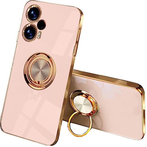 UPLAI Stilvoll Hülle für Xiaomi Poco F5 5G, Slim Stoßfest Galvanik-Design Handyhülle Case mit Ringhalter, Sanft TPU Silikon Bumper Schutzhülle Cover.Rosa von UPLAI