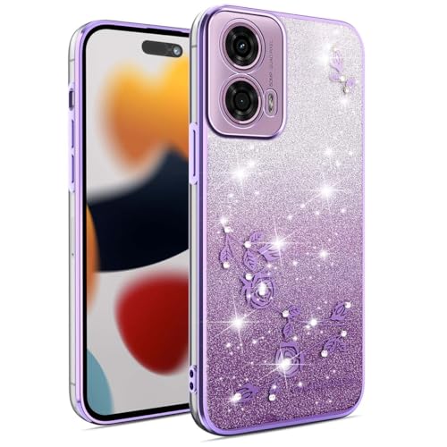 UPLAI Transparent Glitzer Hülle für Motorola Moto E14/Moto G24/Moto G04/G24 Power/G04S, Ultra Dünn Stoßfest Handyhülle mit Galvanikkante und Glitzeraufkleber, Elegant TPU Silikon Schutzhülle. Lila UPLAI Transparent Glitzer Hülle für Motorola Moto E14/Moto G24/Moto G04/G24 Power/G04S, Ultra Dünn Stoßfest Handyhülle mit Galvanikkante und Glitzeraufkleber, Elegant TPU Silikon Schutzhülle. Lila von UPLAI