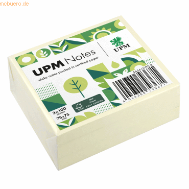 UPM Notes Haftnotiz 5654-01PG-3 75x75mm 100 Blatt gelb 3 Stück von UPM