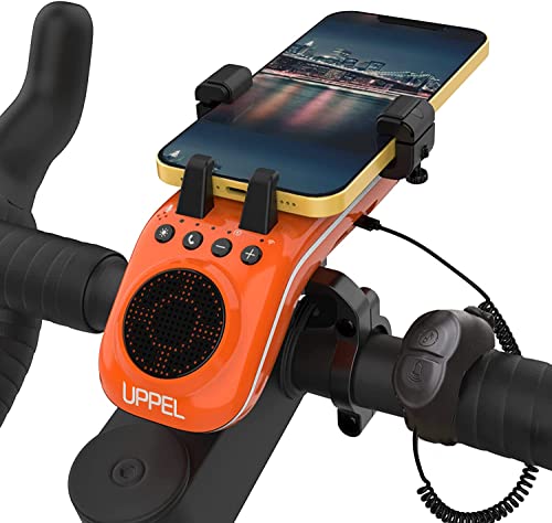 UPPEL Fahrrad Bluetooth Lautsprecher 10 in 1 Multifunktionaler Handyhalterung Fahrrad Powerbank/Klingel/Mikrofon - TF/SD/AUX Modus - Extrem & Freizeit Radsport mit Fahrrad & Mountainbike-Orange von UPPEL