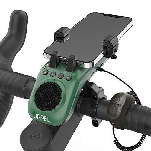 UPPEL Fahrrad Bluetooth Lautsprecher 10 in 1 Multifunktionaler Handyhalterung Fahrrad-Powerbank-Klingel-Mikrofon-TF-SD-AUX Modus - Extrem und Freizeit Radsport mit Fahrrad und Mountainbike-Green von UPPEL
