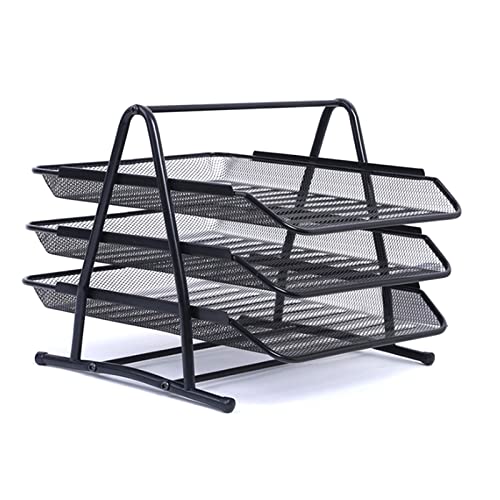 UPQRSG Netz Schreibtisch Organizer mitAktenhalter, 3 Stufiger Desktop Akten Organizer, Büro Aktenablage Organizer, Stabiler, Verdickter Eisendraht, 3 Lagiges Desktop Aufbewahrungsregal für Schulbedar von UPQRSG