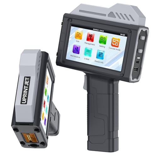 UPRINTJET Tragbarer Handdrucker BT-HH6210B mit 4,3-Zoll-Touchscreen, 1 Zoll Hand Tintenstrahldrucker mit Lösungsmittel Tintenpatrone Tintenstrahl Codiermaschine für Datum Testo Logo QR-Code Barcode von UPRINTJET