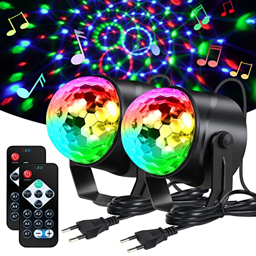 URAQT Discokugel LED,2 Pcs 360° Rotation Discokugel Partylicht mit Fernbedienung 7 Farben RGB Modi Musikgesteuert Discokugel LED Party Lampe für Kinder Halloween Xmas Hause Party Deko Zubehör von URAQT