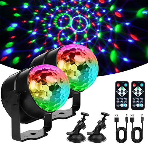 URAQT Discokugel LED,2 Stück 360° Rotation Discokugel Partylicht mit Fernbedienung und USB Kable 7 Farben RGB Modi Musikgesteuert Discokugel LED Party Lampe für Kinder Halloween Xmas Hause Party Deko von URAQT