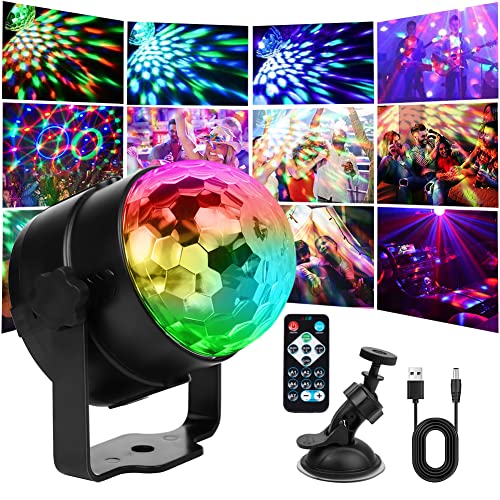 URAQT Discokugel LED,360° Rotation Discokugel Partylicht mit Fernbedienung und USB Kable 7 Farben RGB Modi Musikgesteuert Discokugel LED Party Lampe für Kinder Halloween Xmas Hause Party Deko Zubehör von URAQT