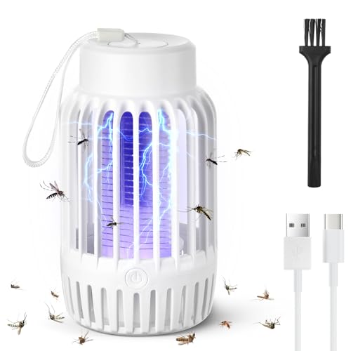 URAQT Insektenvernichter Elektrisch, Mückenlampe Mückenfalle elektrische Mit LED-Licht, Wiederaufladbarer Fliegenfalle Elektrisch Fliegenfänger innenbereich, Insektenfalle für Innen und außen(Weiß) von URAQT