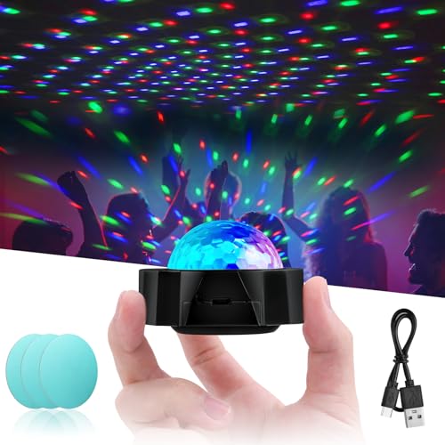 URAQT Mini Discokugel Licht, 3 Farben RGB Mini Discolicht Partylicht USB Wiederaufladbares Sound Aktivierte Discokugel LED Musikgesteuert Bühnenlicht für Alle Partys und Autoinnendekoration von URAQT