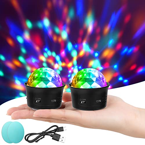 URAQT Mini Discokugel Licht,2 Stück DJ Ball USB Stimme Steuerung Disco Party Lichter Blitzlicht Bühnenbeleuchtung Effektlicht Tragbar Wiederaufladbar Discokugel für Partys Autoinnendekoration von URAQT