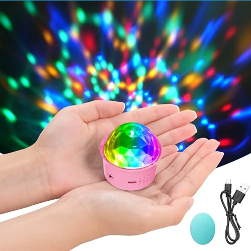 URAQT Mini Discokugel Licht,DJ Ball USB Stimme Steuerung Disco Party Lichter Blitzlicht Bühnenbeleuchtung Effektlicht Tragbar Wiederaufladbar Discokugel für Partys Autoinnendekoration Rosa von URAQT