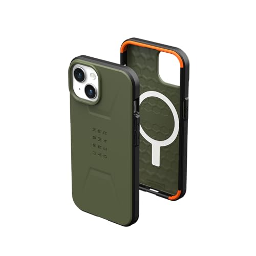 URBAN ARMOR GEAR UAG Schutzhülle kompatibel mit iPhone 15 Plus, 17 cm (6,7 Zoll), Civilian Olive Drab, eingebauter Magnet, kompatibel mit MagSafe-Ladegerät, robuste, sturzsichere Schutzhülle in von URBAN ARMOR GEAR