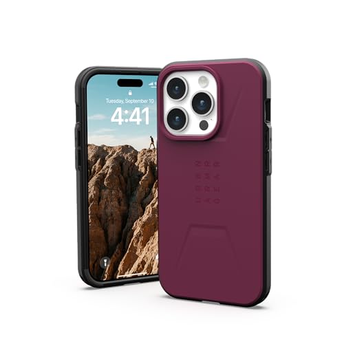 URBAN ARMOR GEAR Civilian Case kompatibel mit Apple iPhone 15 Pro Hülle [Wireless Charging/Magnetische Aufladung kompatibel, Sturzfeste Handyhülle, Erhöhter Rand] Bordeaux (rot) von URBAN ARMOR GEAR