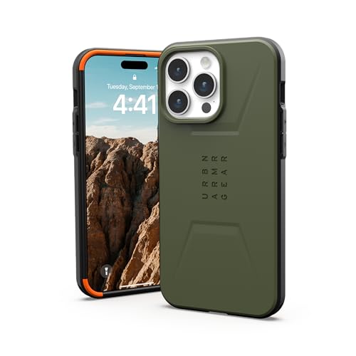 URBAN ARMOR GEAR Civilian Case kompatibel mit Apple iPhone 15 Pro Max Hülle [Wireless Charging/Magnetische Aufladung kompatibel, Sturzfeste Handyhülle, Erhöhter Rand] Olive drab von URBAN ARMOR GEAR