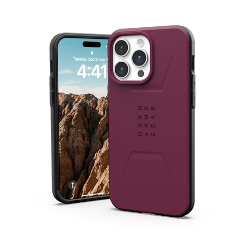 URBAN ARMOR GEAR UAG [Aktualisierte Version] Hülle Kompatibel mit iPhone 15 Pro Max Hülle 6,7 Zoll Civilian Bordeaux Eingebauter Magnet Kompatibel mit MagSafe Charging Rugged Mil-Grade Sturzsichere von URBAN ARMOR GEAR