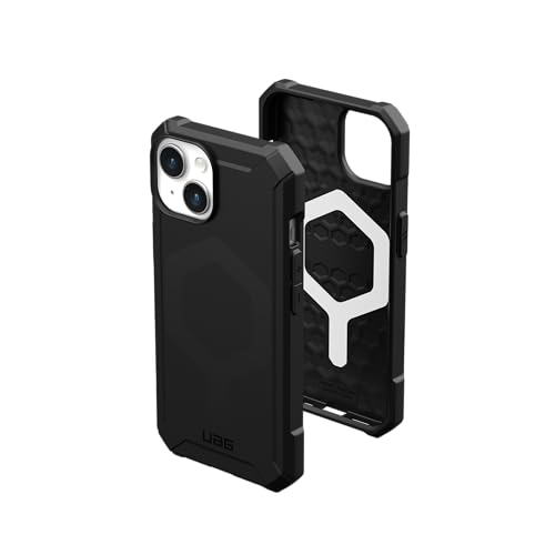 URBAN ARMOR GEAR Essential MS Case kompatibel mit Apple iPhone 15 Hülle [50% recyceltes Material, Wireless Charging/Magnetisches Laden optimiert, 4,6m Fallschutz] schwarz von URBAN ARMOR GEAR