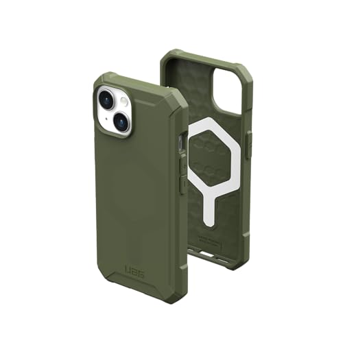 URBAN ARMOR GEAR Essential MS Case kompatibel mit Apple iPhone 15 Plus Hülle [50% recyceltes Material, Wireless Charging/Magnetisches Laden optimiert, 4,6m Fallschutz] Olive drab von URBAN ARMOR GEAR