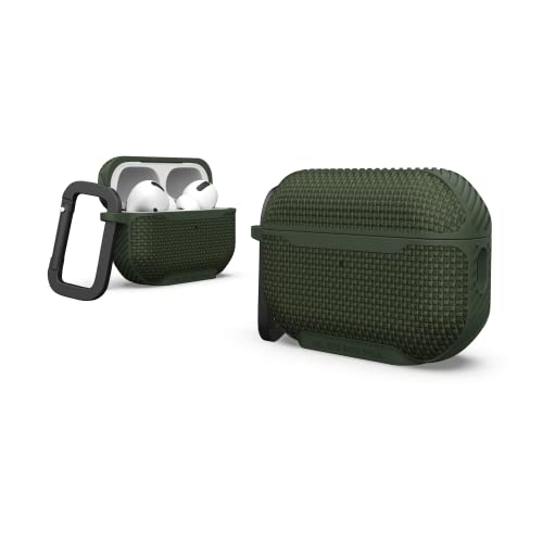 URBAN ARMOR GEAR Metropolis Case für die Apple AirPods Pro 2022 Hülle [Wireless-Charging/Magnetische Aufladung kompatibel/Status LED sichtbar, Abnehmbarer Karabinerhaken] Olive von URBAN ARMOR GEAR