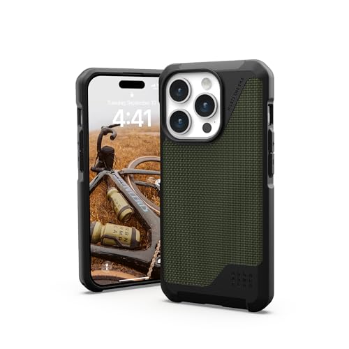 URBAN ARMOR GEAR Metropolis LT Case kompatibel mit Apple iPhone 15 Pro Hülle [Fallschutz nach Militärstandard, Wireless Charging (Qi) / Magnetische Aufladung kompatibel] Kevlar Olive von URBAN ARMOR GEAR
