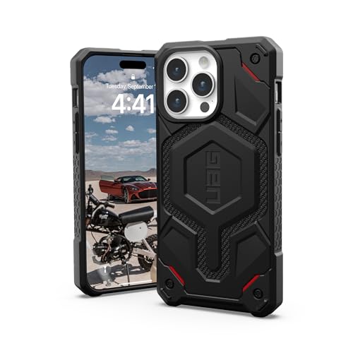 URBAN ARMOR GEAR Monarch Pro Schutzhülle kompatibel mit Apple iPhone 15 Pro Max Hülle [Wireless Charging/Magnetische Aufladung kompatibel, 5-Schichten Schutz] Kevlar schwarz von URBAN ARMOR GEAR