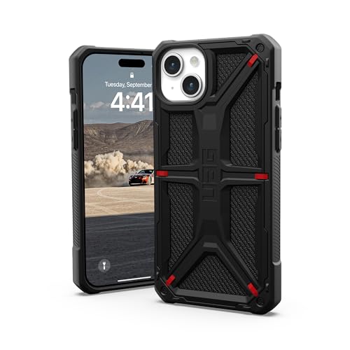 URBAN ARMOR GEAR Monarch Schutzhülle kompatibel mit Apple iPhone 15 Plus Hülle [Wireless Charging kompatibel, 5-Schichten Schutz nach Militärstandard, Erhöhter Rand] Kevlar schwarz von URBAN ARMOR GEAR