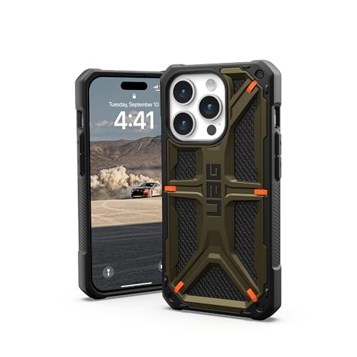 URBAN ARMOR GEAR Monarch Schutzhülle kompatibel mit Apple iPhone 15 Pro Hülle [Wireless Charging kompatibel, 5-Schichten Schutz nach Militärstandard, Erhöhter Rand] Kevlar grün von URBAN ARMOR GEAR