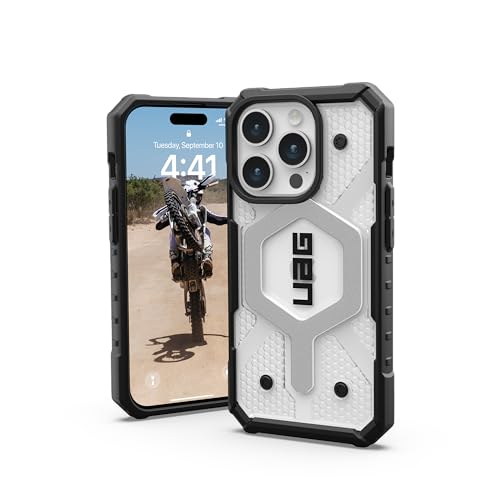 URBAN ARMOR GEAR Pathfinder Hülle kompatibel mit Apple iPhone 15 Pro Case [Wireless Charging/Magnetisches Aufladen kompatibel, Fallschutz nach Militärstandard] Ice (transparent) von URBAN ARMOR GEAR