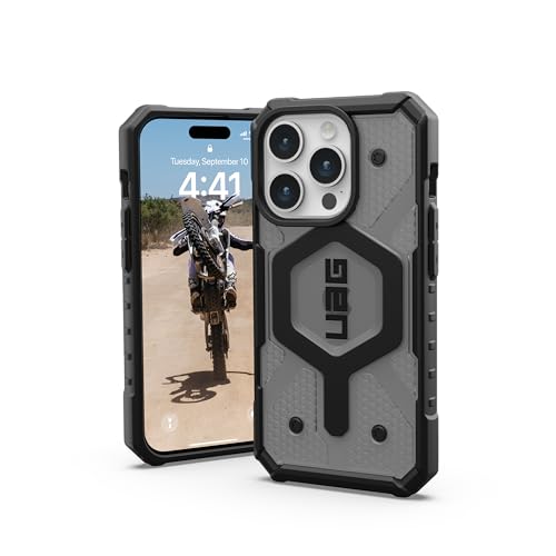 Urban Armor Gear Pathfinder Hülle kompatibel mit Apple iPhone 15 Pro Case [Wireless Charging/Magnetisches Aufladen kompatibel, Fallschutz nach Militärstandard] ash (grau transparent) von URBAN ARMOR GEAR