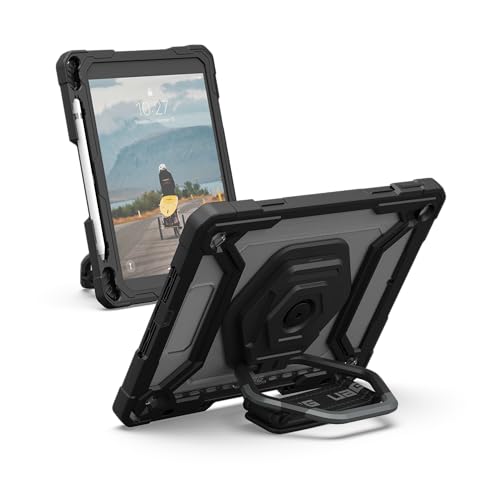 URBAN ARMOR GEAR Plasma HK Case Apple iPad 10.2 Hülle (2021/2020 / 2019) [360 Grad drehbare Handschlaufe, Inkl. Displayschutzfolie, Apple Pencil/Logitech Crayon Halter] transparent/schwarz von URBAN ARMOR GEAR