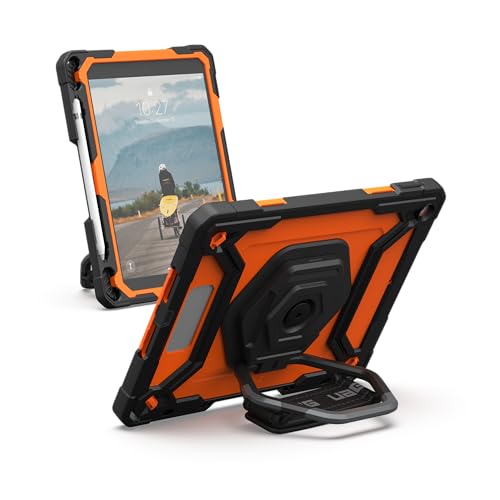 URBAN ARMOR GEAR Plasma HK Case Apple iPad 10.2 Hülle (2021/2020 / 2019) [360 Grad drehbare Handschlaufe, Inkl. Displayschutzfolie, Apple Pencil/Logitech Crayon Halter] orange/schwarz von URBAN ARMOR GEAR