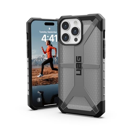 URBAN ARMOR GEAR Plasma Hülle kompatibel mit Apple iPhone 15 Pro Max [Wireless Charging kompatibles Cover, Sturzfeste Handyhülle, Erhöhter Rand] ash (grau transparent) von URBAN ARMOR GEAR