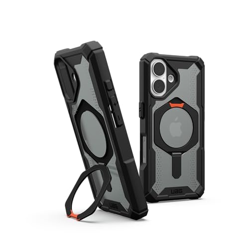 URBAN ARMOR GEAR Plasma XTE Case für Apple iPhone 16 Kickstand Hülle (Wireless Charging/magnetisches Aufladen kompatibel, Handyhülle aufstellbar, 6 Meter Fallschutz) schwarz/orange von URBAN ARMOR GEAR