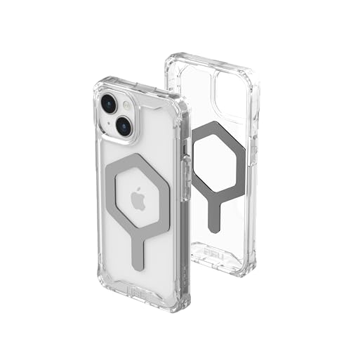 URBAN ARMOR GEAR Plyo Hülle kompatibel mit Apple iPhone 15 Plus [Wireless Charging / Magnetisches Aufladen kompatibel, Sturzfeste Air-Soft Ecken, Erhöhter Rand] ice (transparent) / silber von URBAN ARMOR GEAR