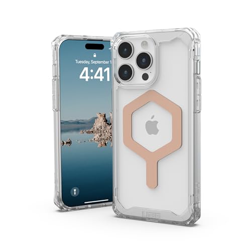 URBAN ARMOR GEAR UAG Hülle Kompatibel mit iPhone 15 Pro Max Hülle 6,7 Zoll Plyo Ice/Roségold Eingebauter Magnet Kompatibel mit MagSafe Charging Rugged Anti-Vergilbung Transparent Klar Schutzhülle von URBAN ARMOR GEAR