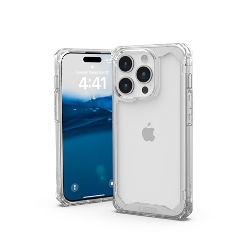 URBAN ARMOR GEAR Plyo Hülle kompatibel mit Apple iPhone 15 Pro [Wireless Charging kompatibles Cover, Sturzfeste Air-Soft Ecken, Erhöhter Rand] Ice (transparent) von URBAN ARMOR GEAR