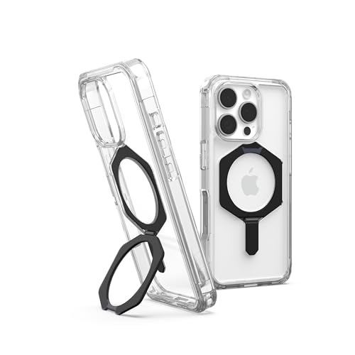 URBAN ARMOR GEAR Plyo XTE Case für Apple iPhone 16 Pro Kickstand Hülle (Wireless Charging/magnetisches Aufladen kompatibel, Aufstellbar, Air-Soft Ecken) Ice (transparent) / schwarz von URBAN ARMOR GEAR
