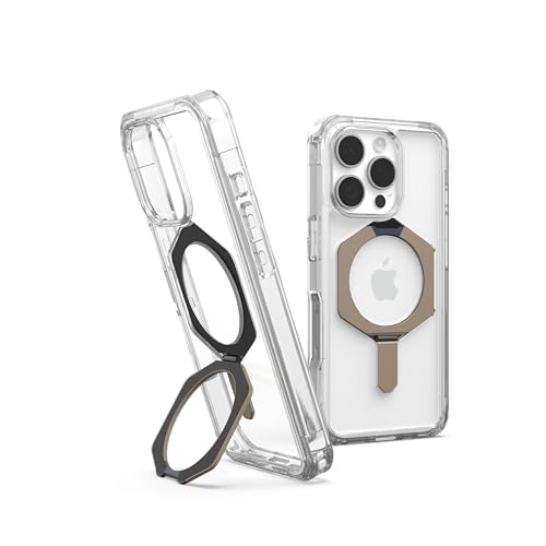 URBAN ARMOR GEAR Plyo XTE Case für Apple iPhone 16 Pro Kickstand Hülle (Wireless Charging/magnetisches Aufladen kompatibel, Aufstellbar, Air-Soft Ecken) Ice (transparent) / Titan von URBAN ARMOR GEAR