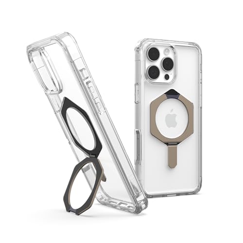 URBAN ARMOR GEAR Plyo XTE Case für Apple iPhone 16 Pro Max Kickstand Hülle (Wireless Charging/magnetisches Aufladen kompatibel, Aufstellbar, Air-Soft Ecken) Ice (transparent) / Titan von URBAN ARMOR GEAR