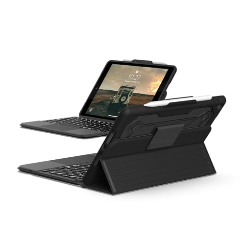 URBAN ARMOR GEAR Rugged Keyboard Case Apple iPad 10.2 (2021/2020 / 2019) Hülle inkl. Tastatur mit Trackpad [QWERTZ Layout, LED-Hintergrundbeleuchtung, Apple Pencil Halterung] schwarz von URBAN ARMOR GEAR
