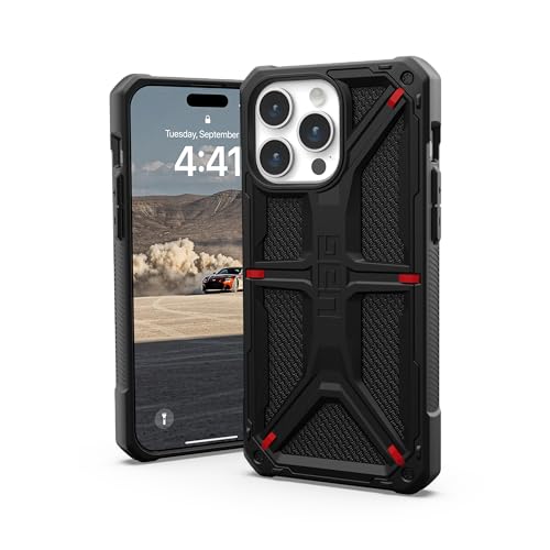URBAN ARMOR GEAR UAG Schutzhülle kompatibel mit iPhone 15 Pro Max, 17 cm (6,7 Zoll), Monarch-Kevlar-Hülle, robust, militärische Qualität, sturzgetestet, Schwarz von URBAN ARMOR GEAR