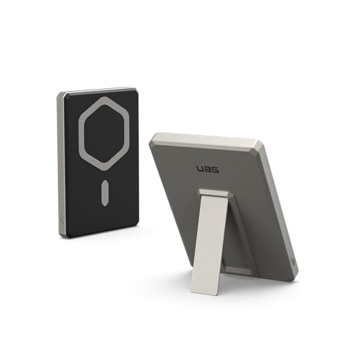 URBAN ARMOR GEAR Ultra Slim Rugged Powerbank magnetisch (5.000 mAh, Integrierter Ständer, 10 Watt Wireless-Charging, Inkl. 120cm USB-C auf USB-C Ladekabel) Schwarz / Titan von URBAN ARMOR GEAR