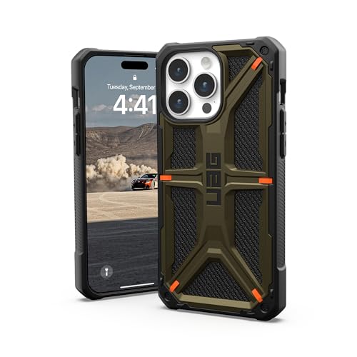 URBAN ARMOR GEAR UAG Schutzhülle für iPhone 15 Pro Max, 17 cm (6,7 Zoll), Monarch-Kevlar-Element, grün, robust, sturzsichere Schutzhülle in Militärqualität, Grün von URBAN ARMOR GEAR