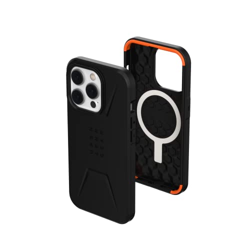 Urban Armor Gear UAG Civilian Hülle kompatibel mit Apple iPhone 14 Pro [Wireless Charging/Magnetische Aufladung kompatibel, Sturzfeste Handyhülle, Erhöhter Rand] schwarz, 114038114040 von URBAN ARMOR GEAR