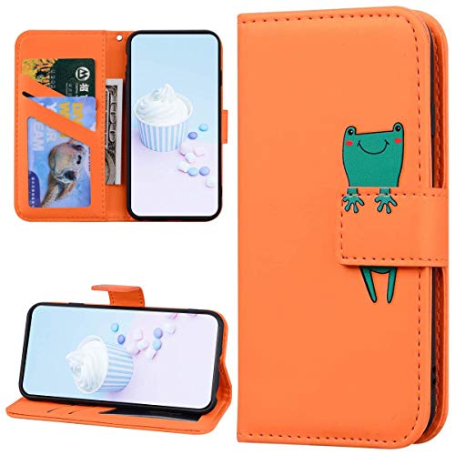 Handyhülle Kompatibel mit Samsung Galaxy A8 2018 Hülle Leder Flip Case,Cute Tier Muster Schutzhülle Brieftasche im Bookstyle Lederhülle Magnet Kartenfächer Klapphülle Handytasche Case,Orange von URFEDA