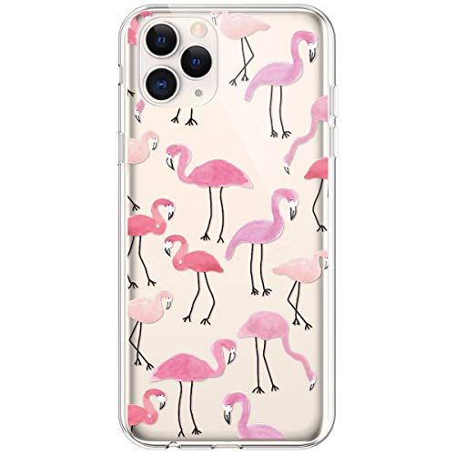 Kompatibel mit iPhone 11 Pro Hülle,Transparente Silikon TPU Handyhülle Crystal Clear Durchsichtig Schutzhülle Blumen Bunt Muster Ultra-dünn Weiche Stoßfest Bumper Case Tasche,Flamingo Pink von URFEDA