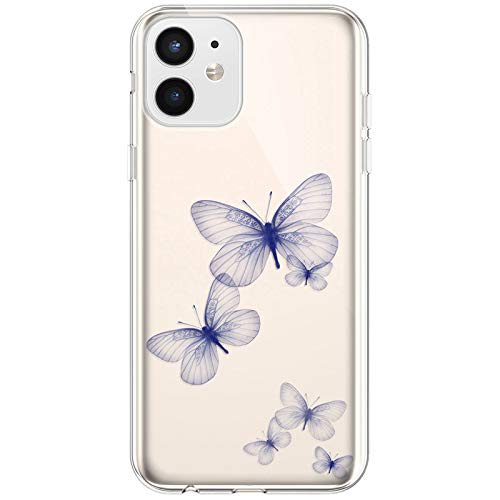 URFEDA Kompatibel mit iPhone 12 Mini Hülle,Transparente Silikon TPU Handyhülle Crystal Clear Durchsichtig Schutzhülle Blumen Bunt Muster Ultra-dünn Weiche Stoßfest Bumper Case Tasche,Schmetterling von URFEDA