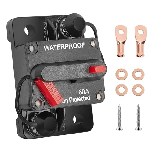 URHRHU 60A Schutzschalter mit Manueller Reset 12V - 48V DC Sicherungsautomat Auto KFZ Sicherung Schalter Auto Schutzschalter für Boot Camper Solaranlage Wohnwage Wohnmobil Leistungsschalter von URHRHU
