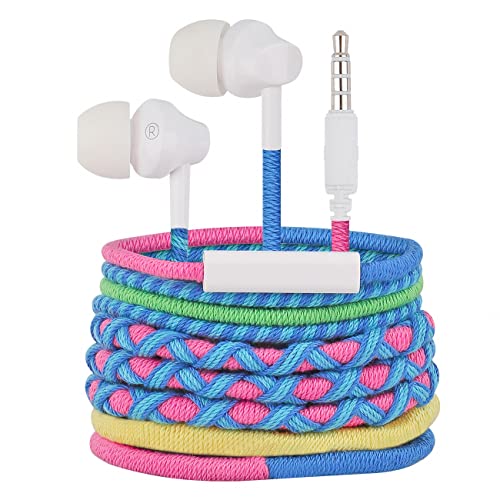 URIZONS 3,5mm bunt Kopfhörer Kabel mit Mikrofon - In Ear Geflochtene Ohrhörer Gute Geräuschunterdrückung für Kinder mit Tragetasche pink von URIZONS