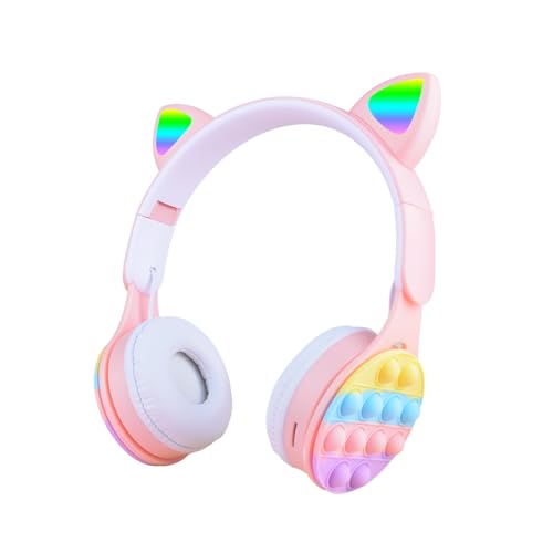 URIZONS Bluetooth Kopfhörer Rainbow Pop-On-It Kabellose Katzenohren - Wireless Kopfhorer mit LED-Beleuchtung, Faltbares TWS Stereo Headset (Leuchtende Ohren) Drahtlose Over-Ear Gaming-Ohrhörer (Pink) von URIZONS