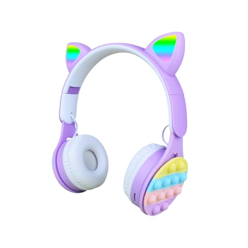 URIZONS Bluetooth Kopfhörer Rainbow Pop-On-It Kabellose Katzenohren - Wireless Kopfhorer mit LED-Beleuchtung, Faltbares TWS Stereo Headset (Leuchtende Ohren) Drahtlose Over-Ear Gaming-Ohrhörer-Lila von URIZONS
